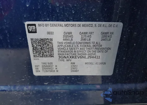 2022 Chevrolet Equinox Fwd Lt from USA, damaged, VIN 3GNAXKEV6NL294411